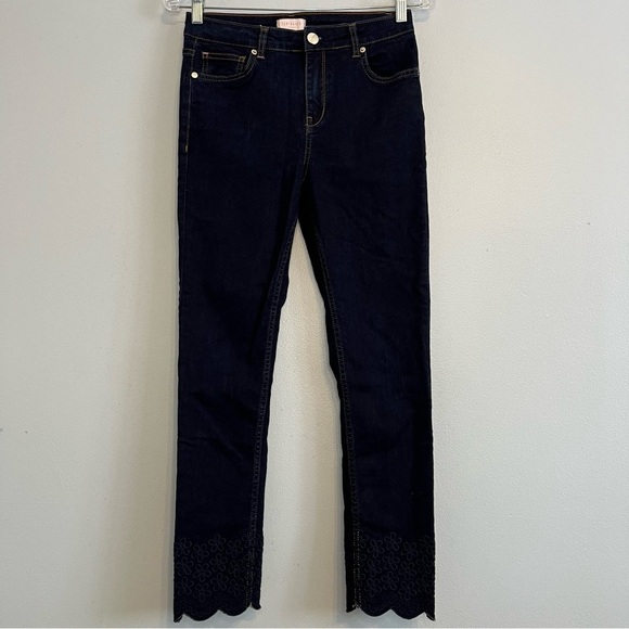 Ted Baker Denim - Ted Baker Navy Skinny Jeans with Scalloped Hem Embroidery